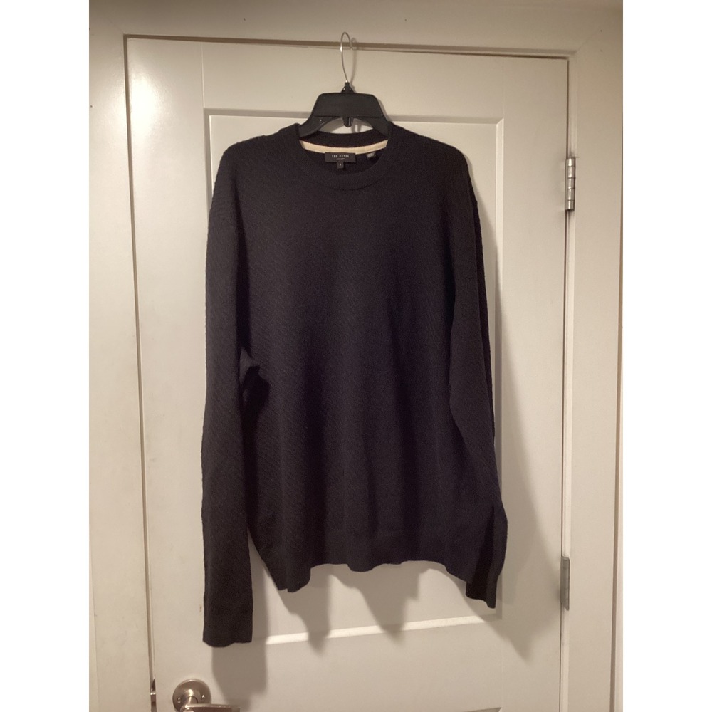 Ted Baker London Mens Black Textured Knit Crew Neck Sweater Wool Blend Size 7/3X